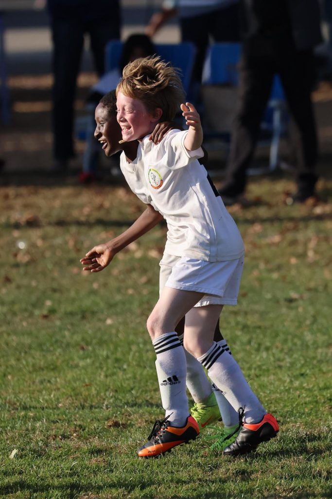 Celebrating a soccer moment on the field!